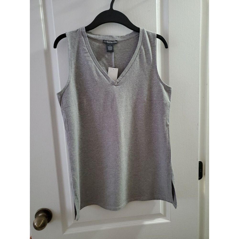 CHELSEA &‎ THEODORE Womens T-Shirt/top Sleeveless V-Neck Cotton Blend Gray Sz S